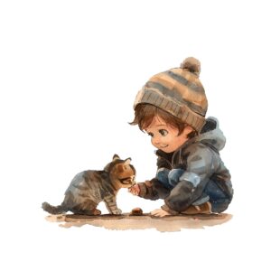 cute-kid-play-with-cat-vecto